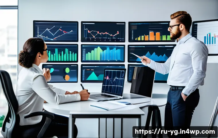 확률적 사고를 향상시키는 방법 - A modern office scene showing a diverse team of professionals engaged in a decision-making meeting, ...