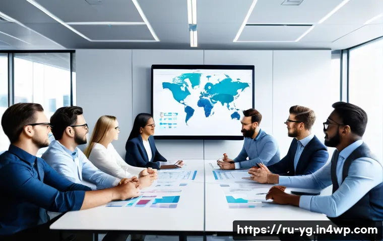 확률적 사고 훈련에서의 팀워크의 역할 - A diverse team of professional colleagues in a modern office setting engaged in a collaborative brai...