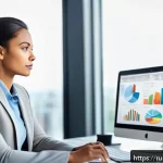 Home 18 확률적 사고 개발을 위한 이론적 바탕 - A professional businesswoman sitting confidently at a modern office desk, analyzing colorful charts ...