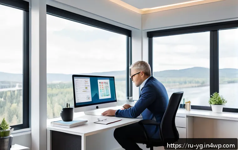 확률적 사고 훈련을 위한 시간 관리 - A modern home office scene showing a middle-aged Russian professional thoughtfully analyzing a proba...
